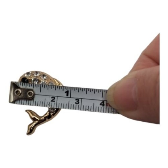 Leaping Jumping Dolphin Gold Toned Rhinestone Fashion Costume Brooch Lapel Pin - Picture 6 of 7